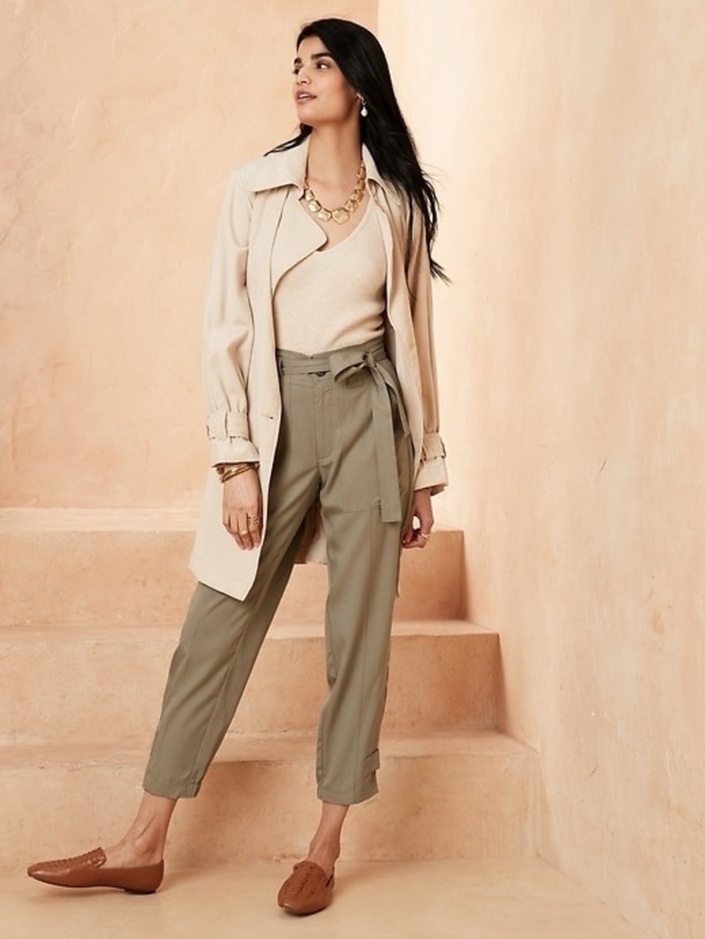 Banana Republic 100% Tencel Utility Pant Size 8P Green Olive Paperbag Barrel